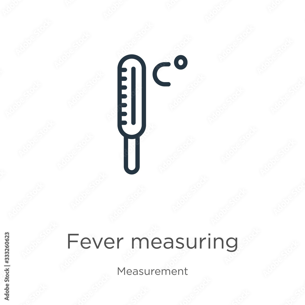Poster fever measuring icon. thin linear fever measuring outline icon isolated on white background from mea