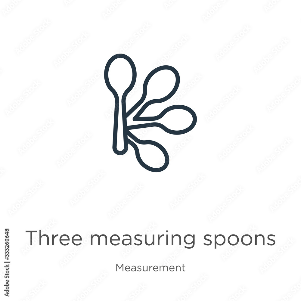 Poster three measuring spoons icon. thin linear three measuring spoons outline icon isolated on white backg