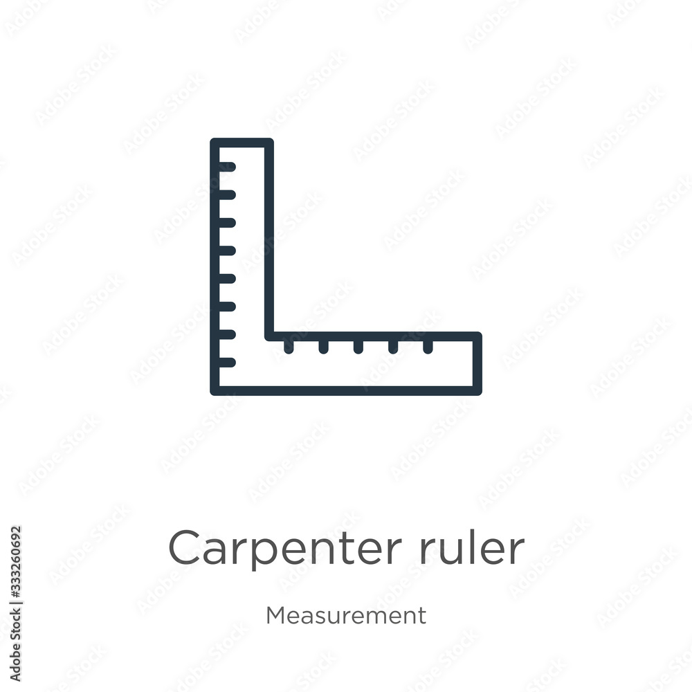 Poster carpenter ruler icon. thin linear carpenter ruler outline icon isolated on white background from mea