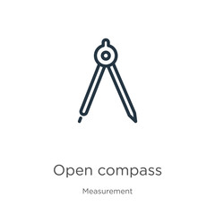 Open compass icon. Thin linear open compass outline icon isolated on white background from measurement collection. Line vector sign, symbol for web and mobile