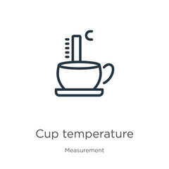 Cup temperature icon. Thin linear cup temperature outline icon isolated on white background from measurement collection. Line vector sign, symbol for web and mobile
