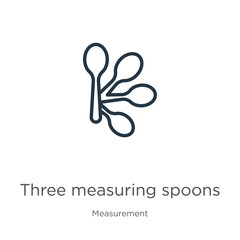 Three measuring spoons icon. Thin linear three measuring spoons outline icon isolated on white background from measurement collection. Line vector sign, symbol for web and mobile