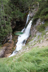 Fanes Waterfalls in Fanes Sennes Braies Nature Park, Cortina d'Ampezzo, Dolomites, Italy