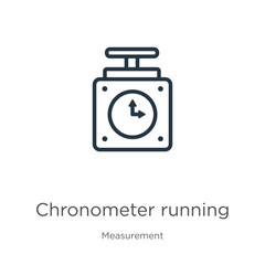 Chronometer running icon. Thin linear chronometer running outline icon isolated on white background from measurement collection. Line vector sign, symbol for web and mobile