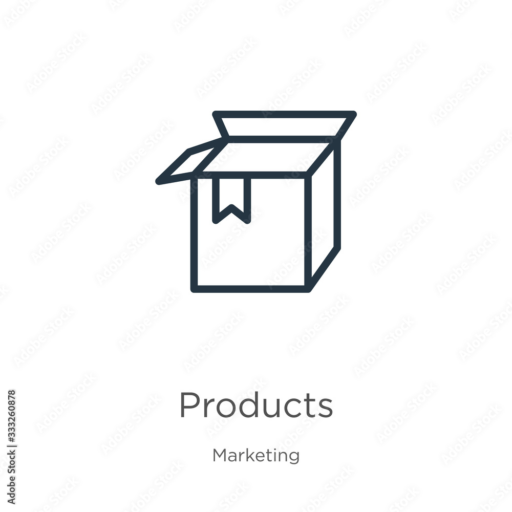 Poster products icon. thin linear products outline icon isolated on white background from marketing collect