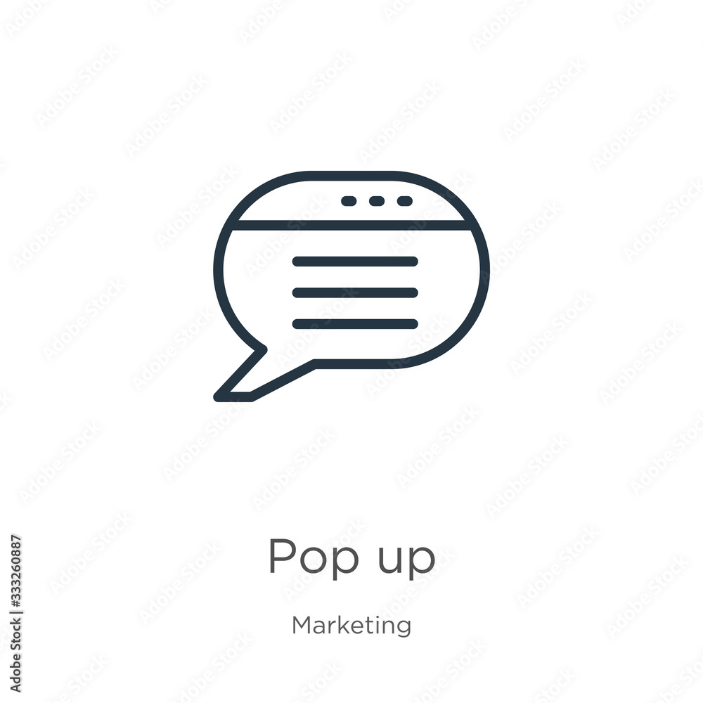 Poster pop up icon. thin linear pop up outline icon isolated on white background from marketing collection.
