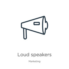 Loud speakers icon. Thin linear loud speakers outline icon isolated on white background from marketing collection. Line vector sign, symbol for web and mobile