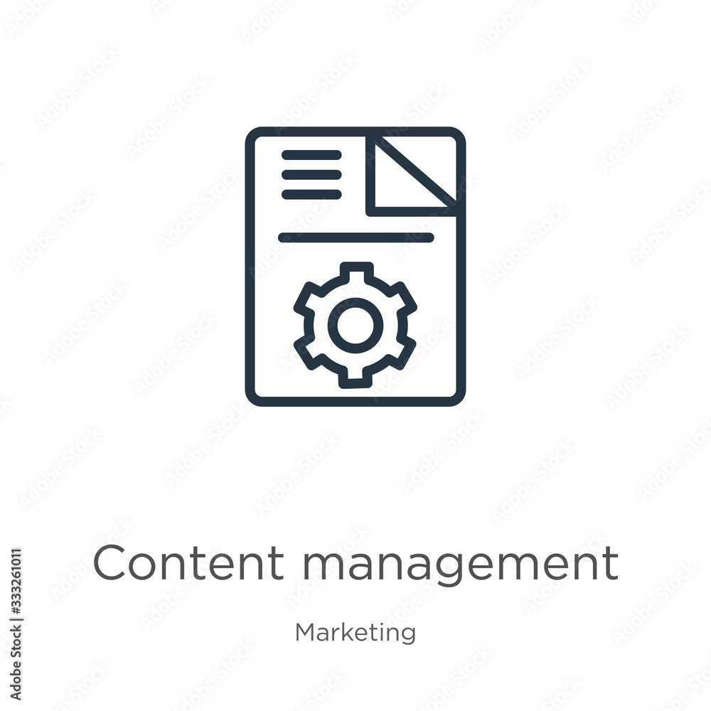 Aufkleber content management icon. thin linear content management outline icon isolated on white background fr
