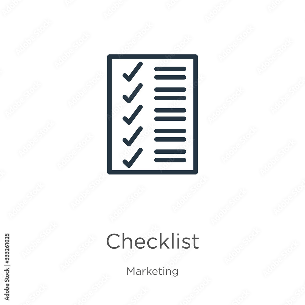 Poster checklist icon. thin linear checklist outline icon isolated on white background from marketing colle