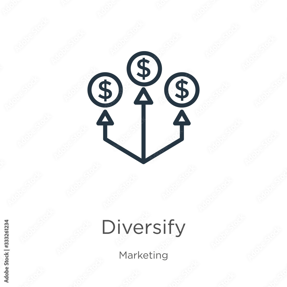 Poster diversify icon. thin linear diversify outline icon isolated on white background from marketing colle
