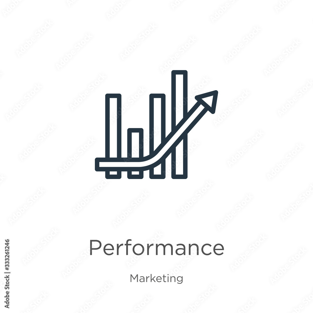 Poster performance icon. thin linear performance outline icon isolated on white background from marketing c