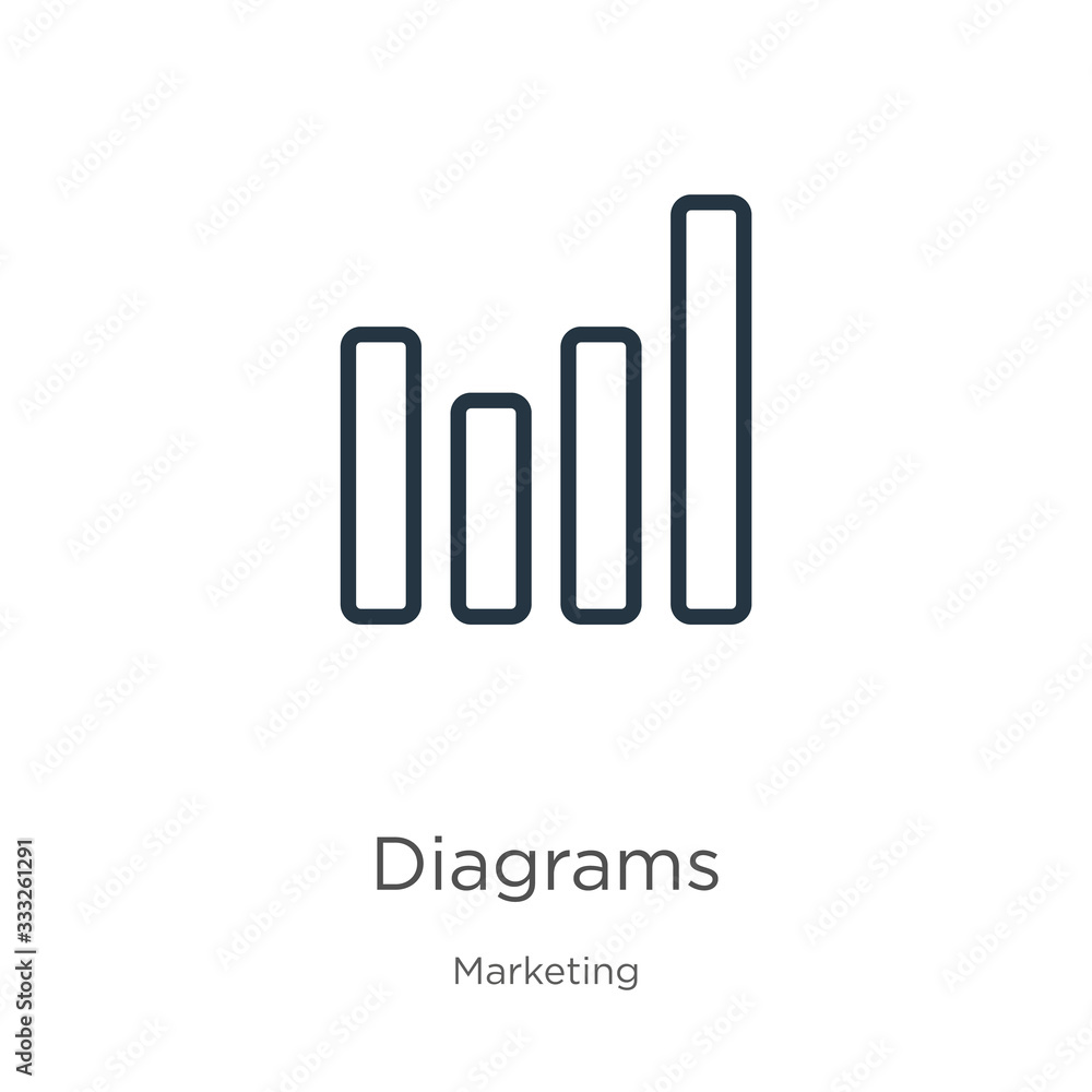 Aufkleber diagrams icon. thin linear diagrams outline icon isolated on white background from marketing collect
