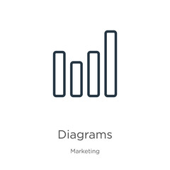 Diagrams icon. Thin linear diagrams outline icon isolated on white background from marketing collection. Line vector sign, symbol for web and mobile