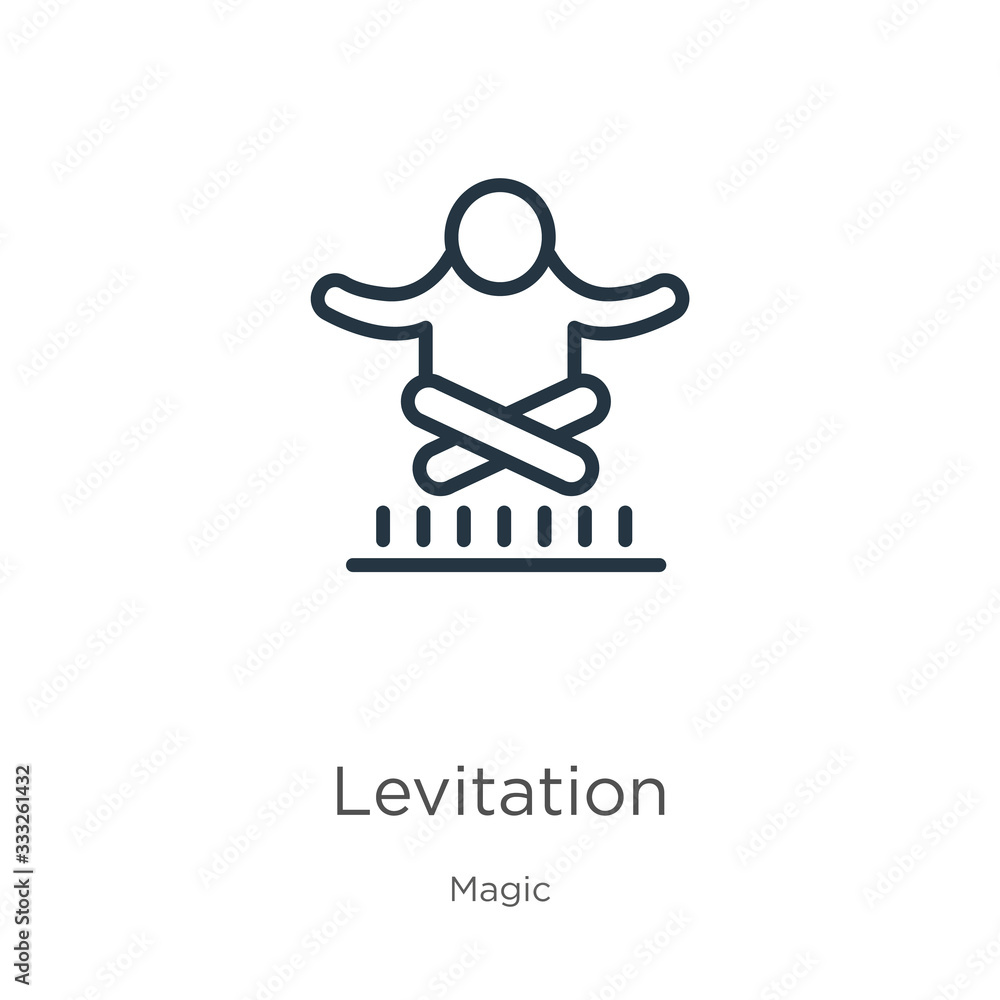 Poster levitation icon. thin linear levitation outline icon isolated on white background from magic collect