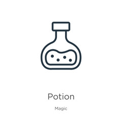 Potion icon. Thin linear potion outline icon isolated on white background from magic collection. Line vector sign, symbol for web and mobile