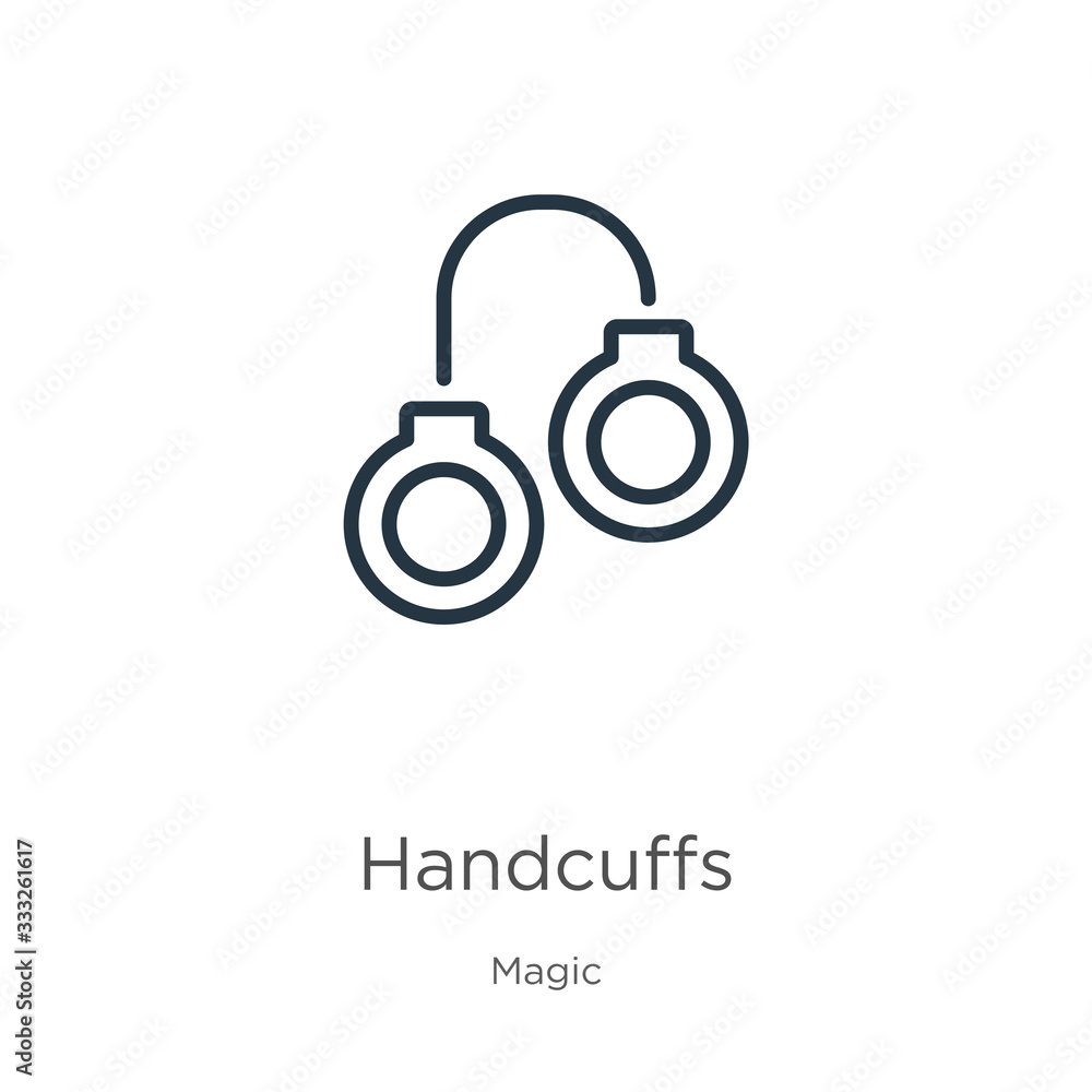 Poster handcuffs icon. thin linear handcuffs outline icon isolated on white background from magic collectio