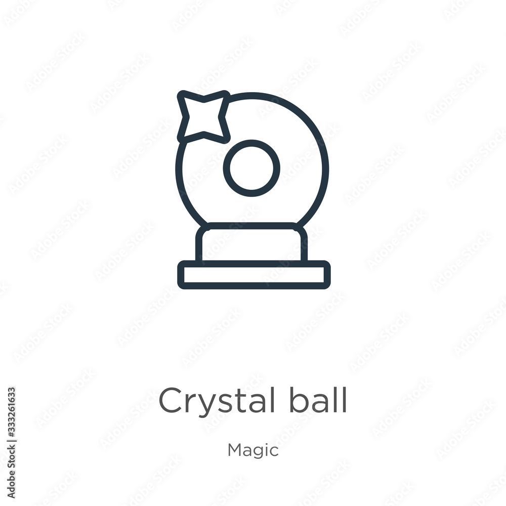 Poster crystal ball icon. thin linear crystal ball outline icon isolated on white background from magic col