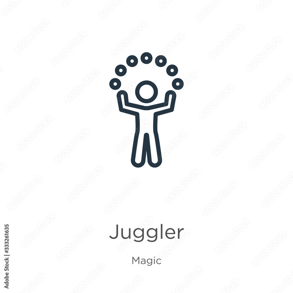 Poster juggler icon. thin linear juggler outline icon isolated on white background from magic collection. l