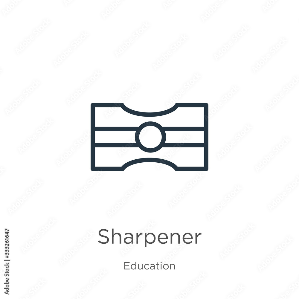 Poster sharpener icon. thin linear sharpener outline icon isolated on white background from education colle