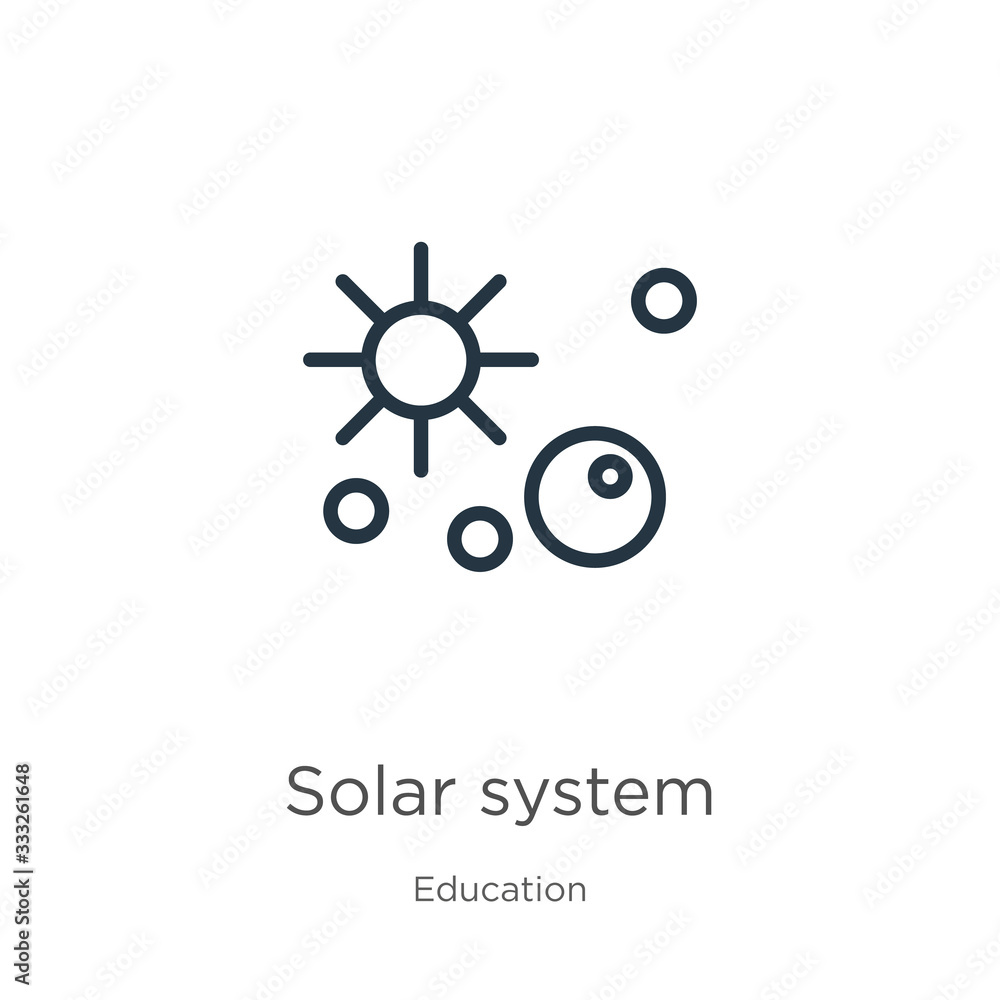 Poster solar system icon. thin linear solar system outline icon isolated on white background from education