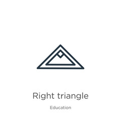 Right triangle icon. Thin linear right triangle outline icon isolated on white background from education collection. Line vector sign, symbol for web and mobile