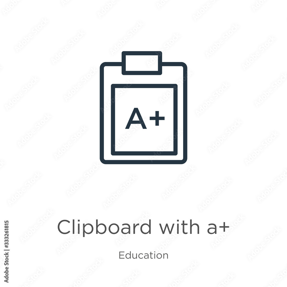 Poster clipboard with a+ icon. thin linear clipboard with a+ outline icon isolated on white background from
