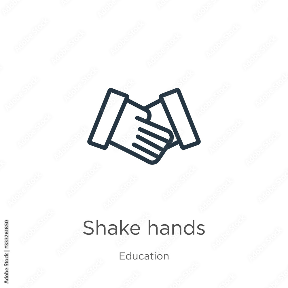 Poster shake hands icon. thin linear shake hands outline icon isolated on white background from education c