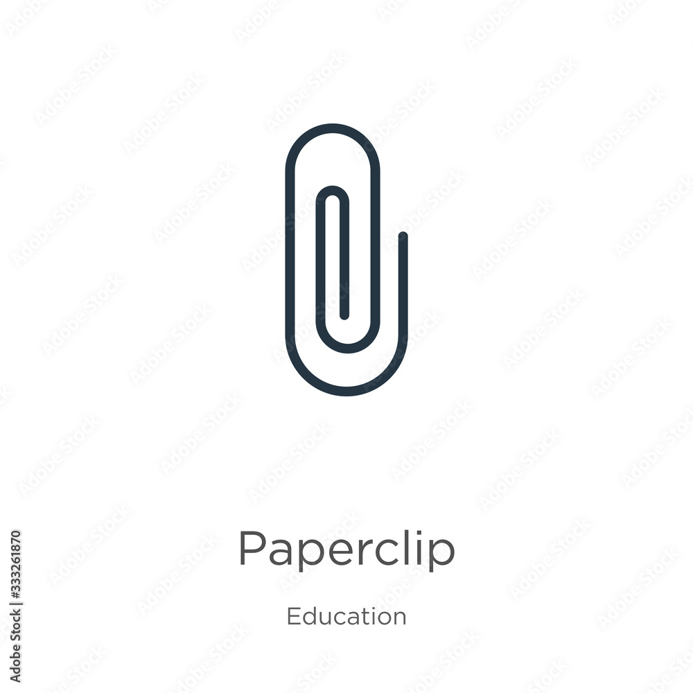 Poster paperclip icon. thin linear paperclip outline icon isolated on white background from education colle