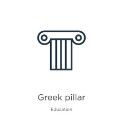 Greek pillar icon. Thin linear greek pillar outline icon isolated on white background from education collection. Line vector sign, symbol for web and mobile