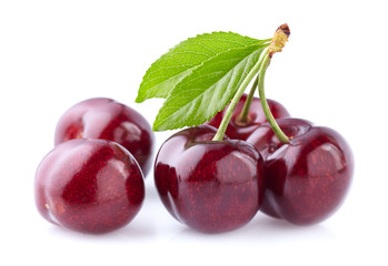 Sweet cherry in closeup on white background