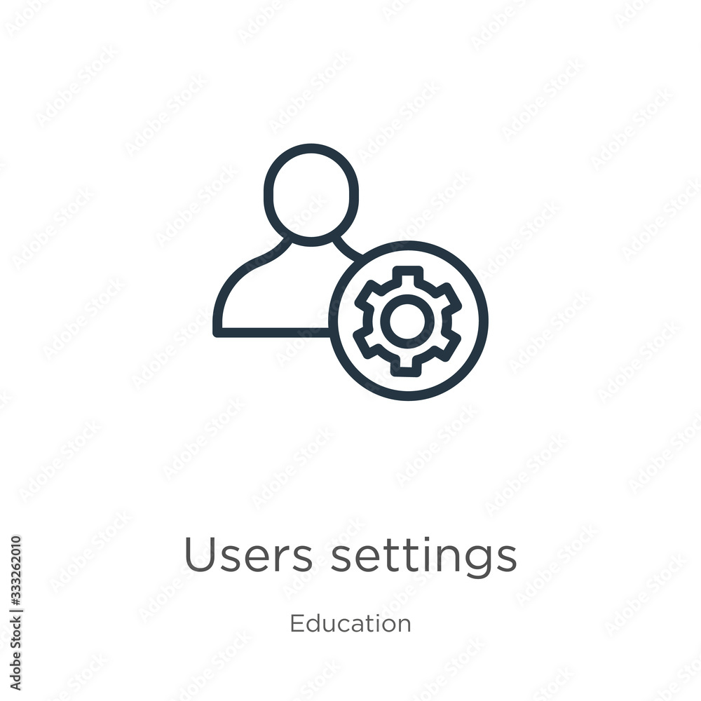 Poster users settings icon. thin linear users settings outline icon isolated on white background from educa