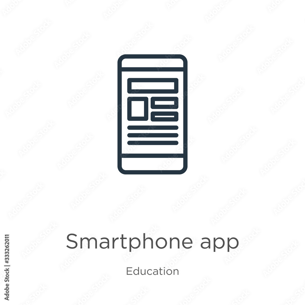 Poster smartphone app icon. thin linear smartphone app outline icon isolated on white background from educa