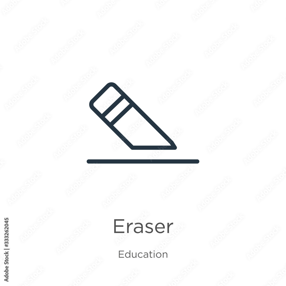 Poster eraser icon. thin linear eraser outline icon isolated on white background from education collection.