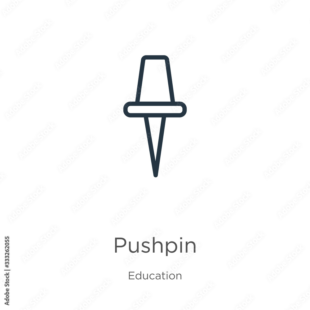 Poster pushpin icon. thin linear pushpin outline icon isolated on white background from education collectio
