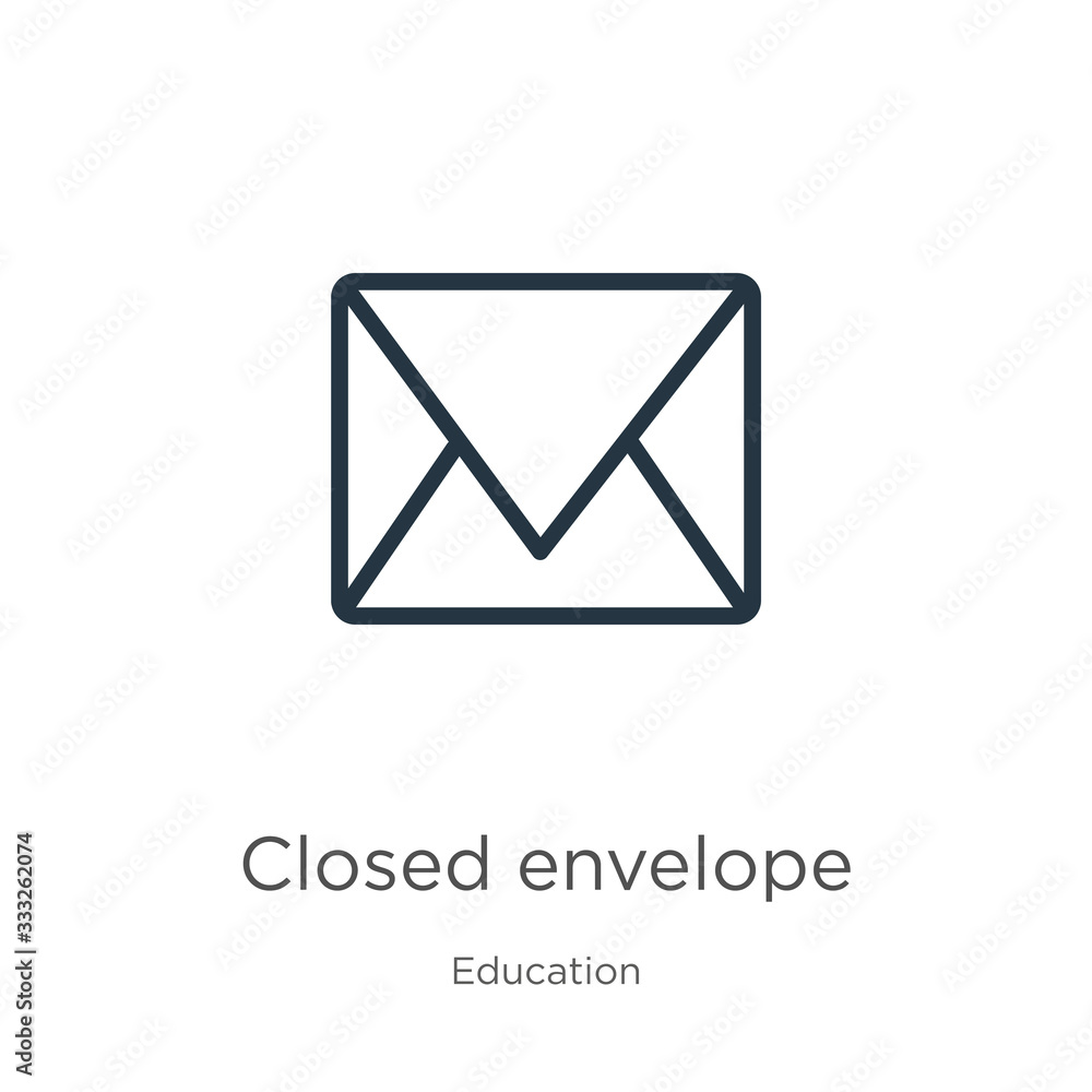 Poster closed envelope icon. thin linear closed envelope outline icon isolated on white background from edu