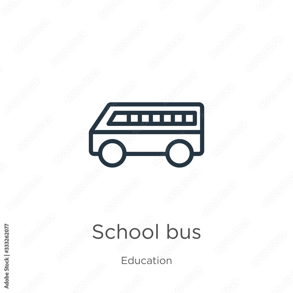 Poster school bus icon. thin linear school bus outline icon isolated on white background from education col