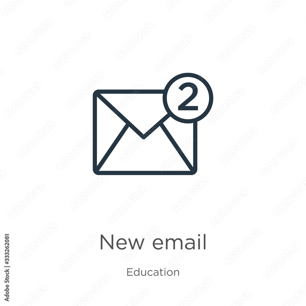 Poster new email icon. thin linear new email outline icon isolated on white background from education colle