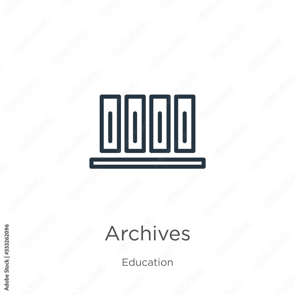 Poster archives icon. thin linear archives outline icon isolated on white background from education collect