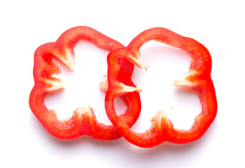 Fresh red pepper slice isolated on white background