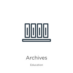 Archives icon. Thin linear archives outline icon isolated on white background from education collection. Line vector sign, symbol for web and mobile