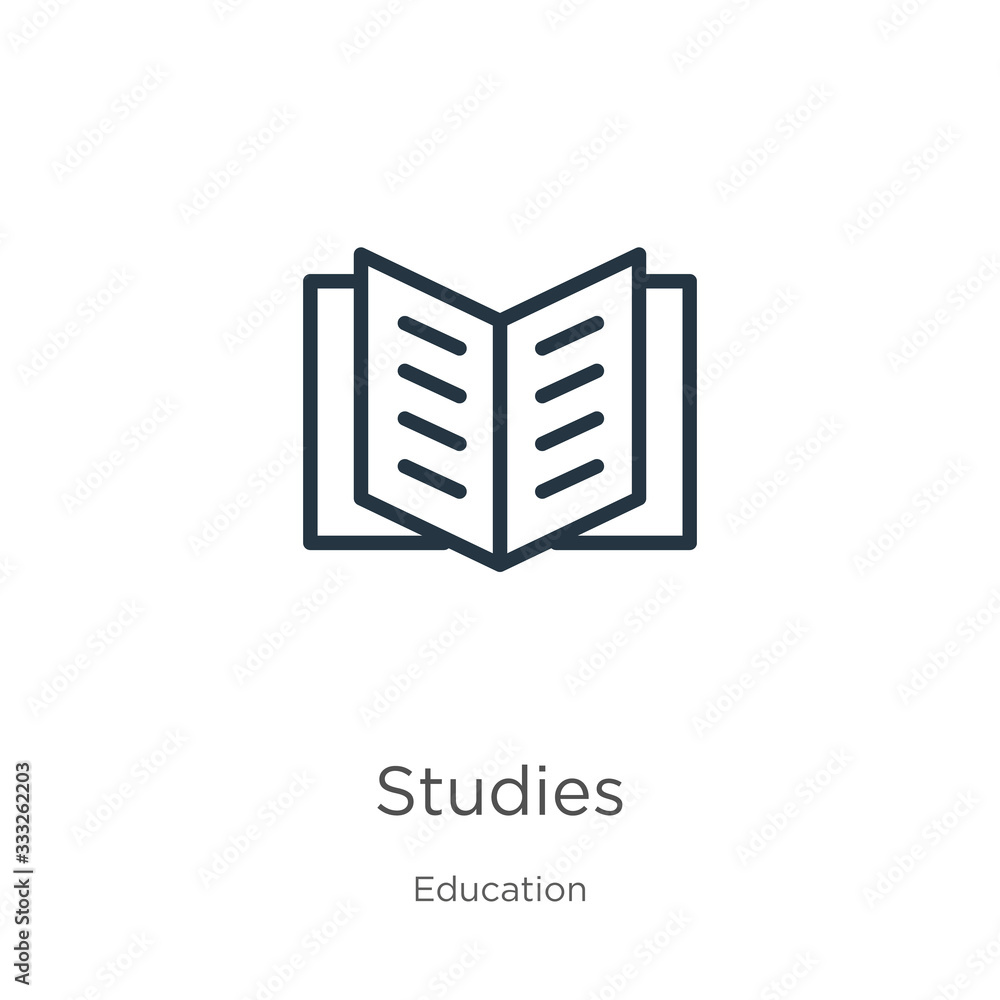 Poster studies icon. thin linear studies outline icon isolated on white background from education collectio