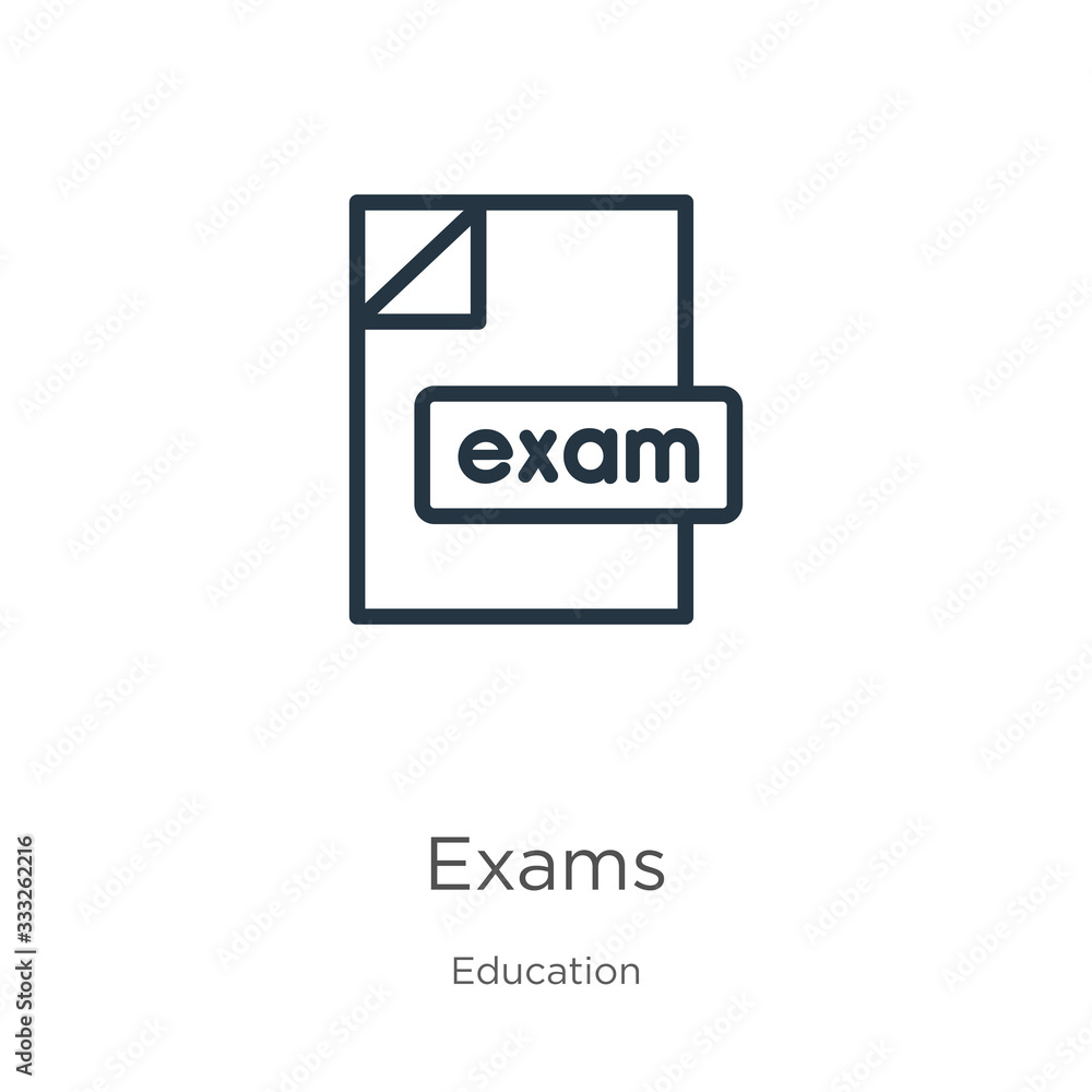 Poster exams icon. thin linear exams outline icon isolated on white background from education collection. l