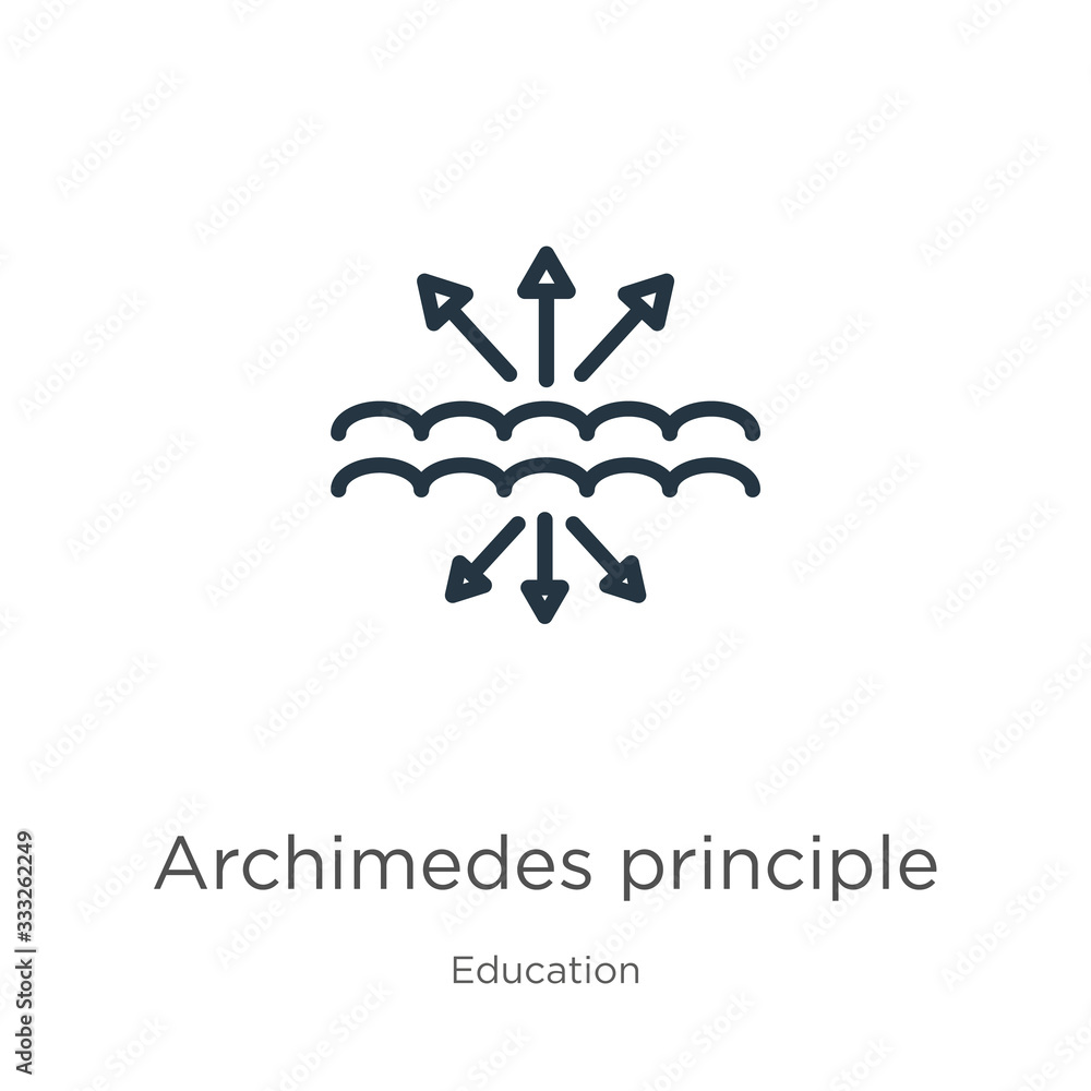 Poster archimedes principle icon. thin linear archimedes principle outline icon isolated on white backgroun
