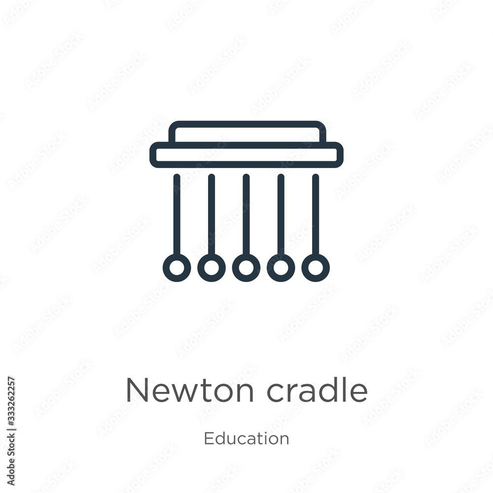 Poster newton cradle icon. thin linear newton cradle outline icon isolated on white background from educati