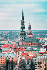 Obraz premium Cityscape of Riga with St Peter church Dome Cathedral