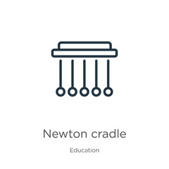 Newton cradle icon. Thin linear newton cradle outline icon isolated on white background from education collection. Line vector sign, symbol for web and mobile