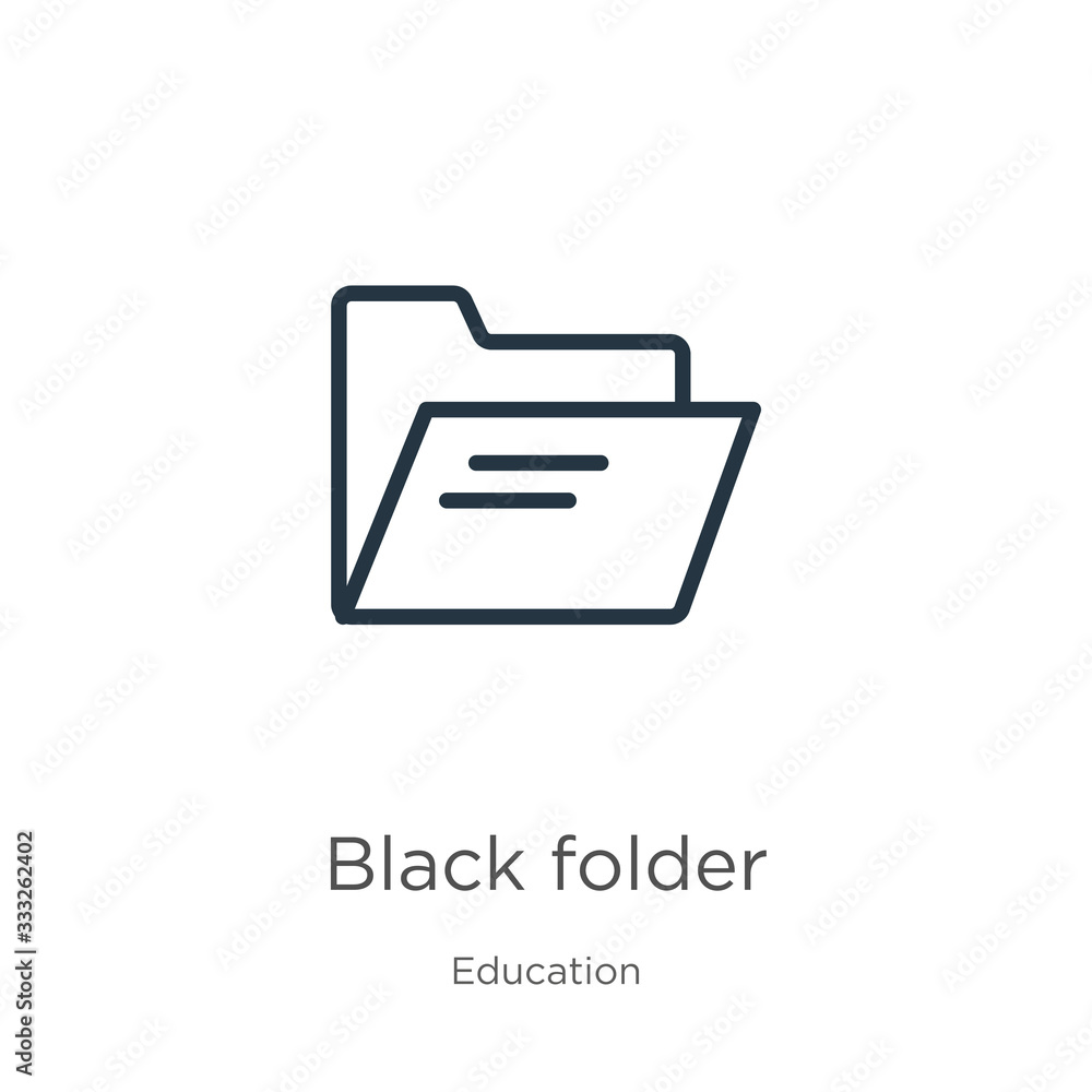 Aufkleber black folder icon. thin linear black folder outline icon isolated on white background from education