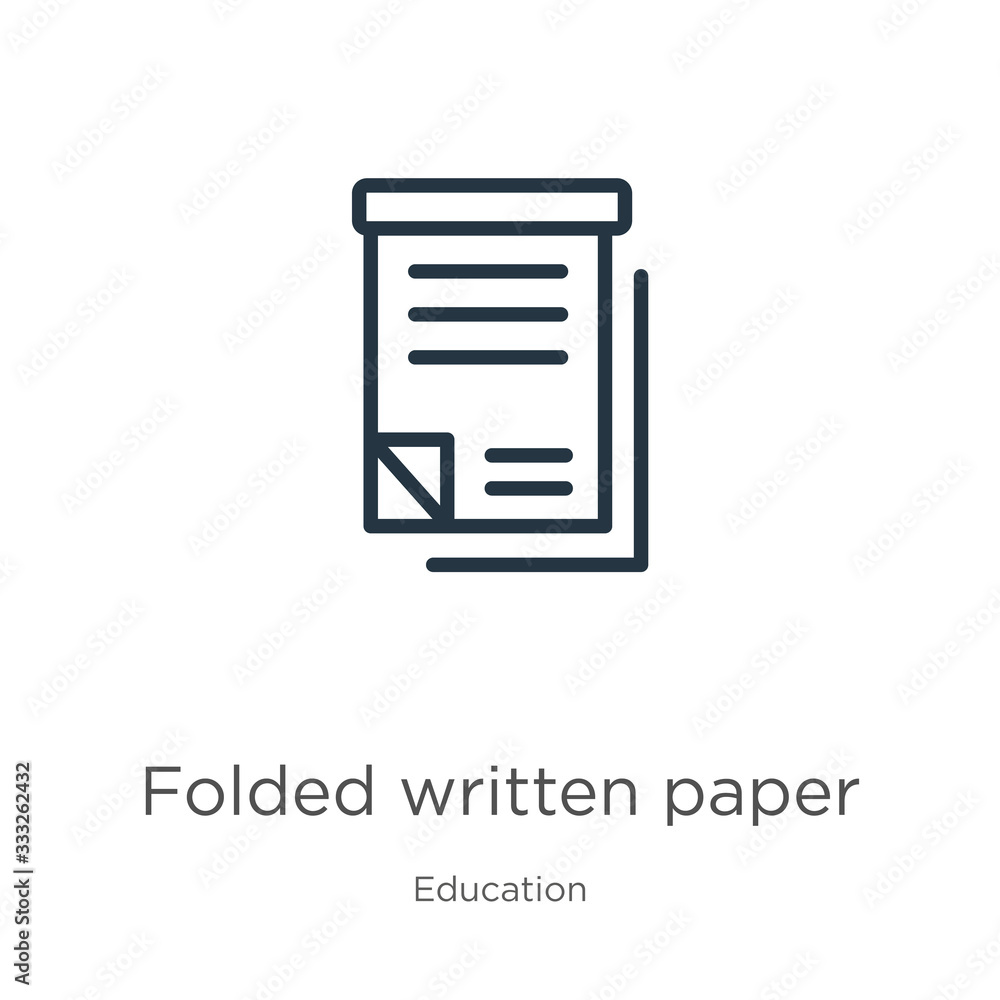 Poster folded written paper icon. thin linear folded written paper outline icon isolated on white backgroun