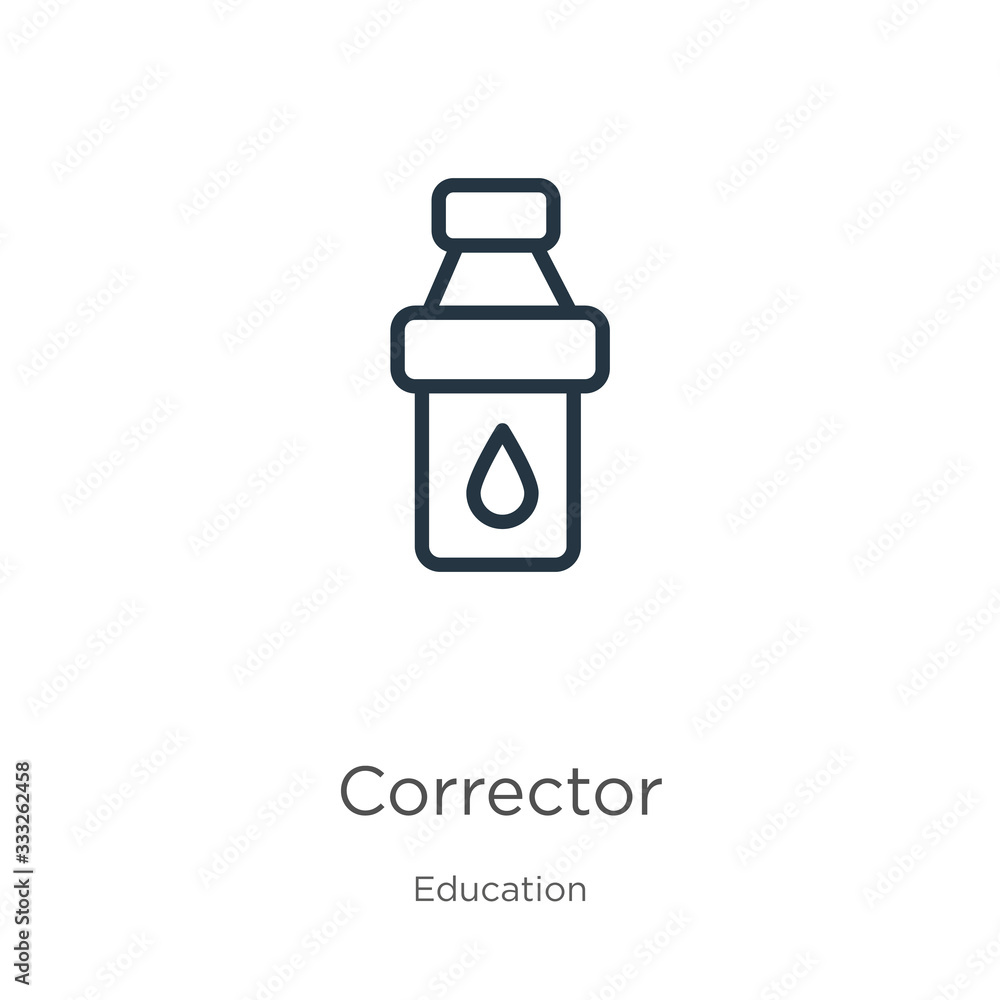 Poster corrector icon. thin linear corrector outline icon isolated on white background from education colle