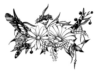 Bouquet of flowers. Bridal floral composition. Wedding invitation template.